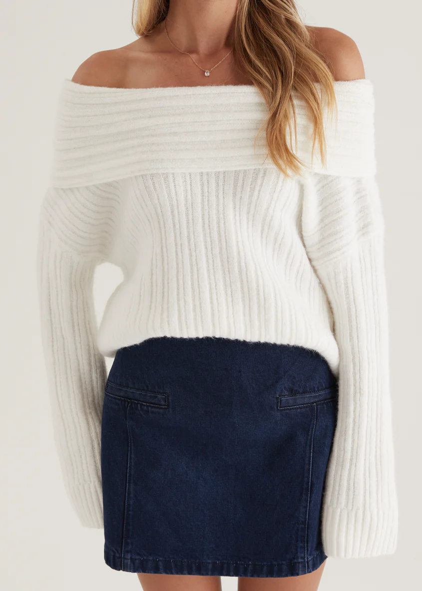 Natlie Off Shoulder Sweater - Off White - Image 10