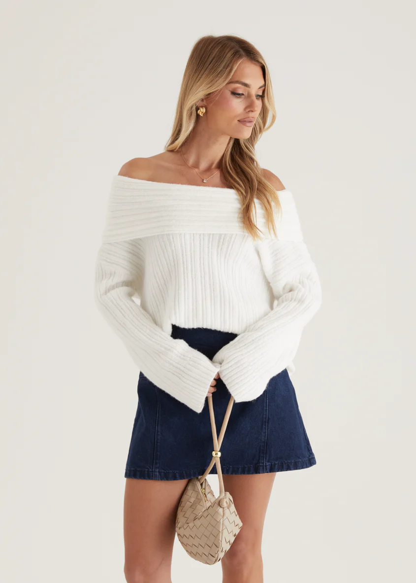 Natlie Off Shoulder Sweater - Off White - Image 4