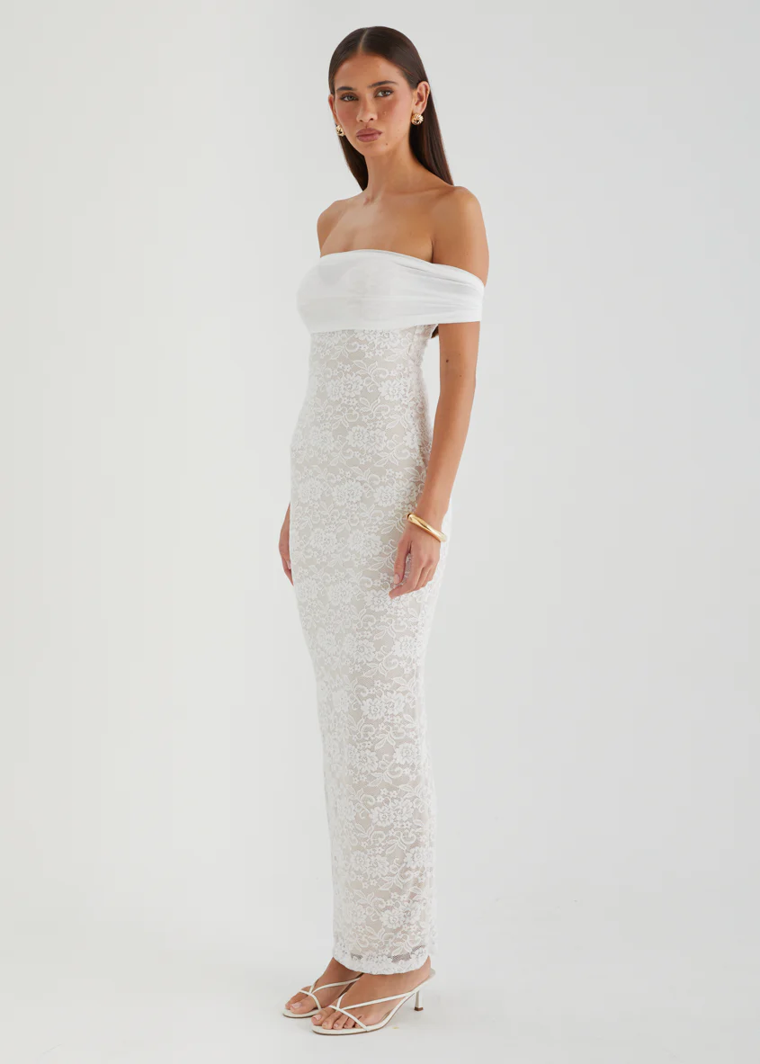 Navika Off Shoulder Lace Maxi Dress - Porcelain - Image 4