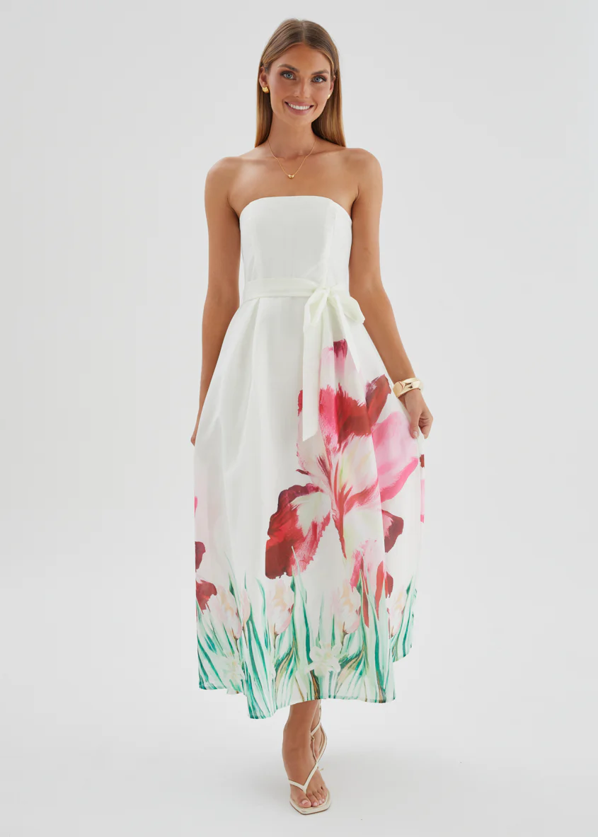 Naya Strapless Midi Dress - Ivory Floral