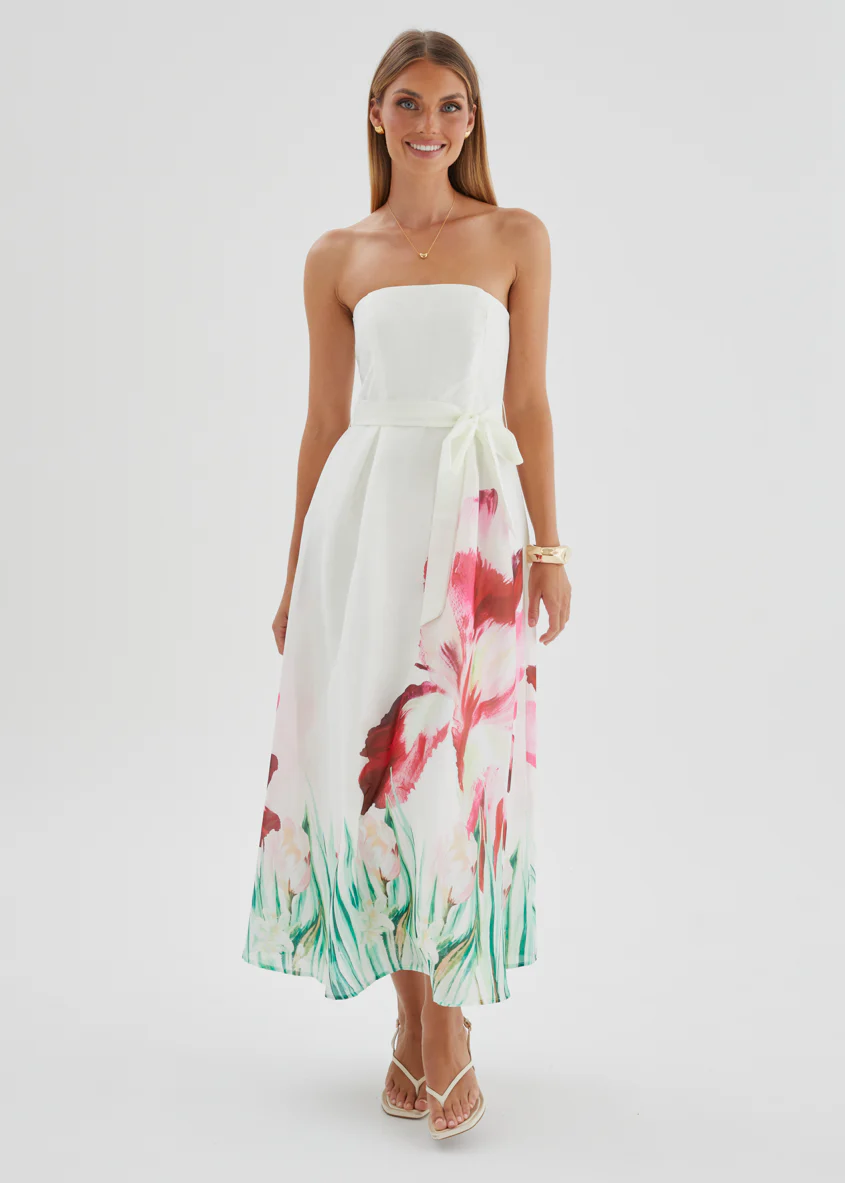 Naya Strapless Midi Dress - Ivory Floral - Image 2