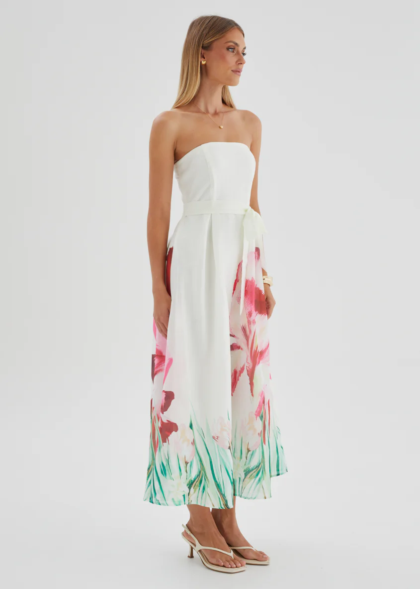 Naya Strapless Midi Dress - Ivory Floral - Image 5