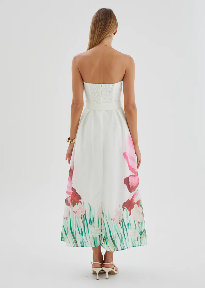 Naya Strapless Midi Dress - Ivory Floral - Image 6