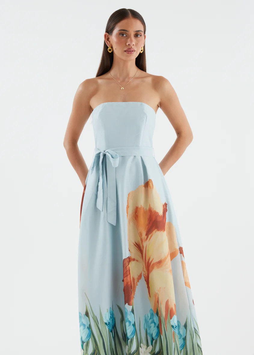 Naya Strapless Midi Dress - Sky Floral - Image 4