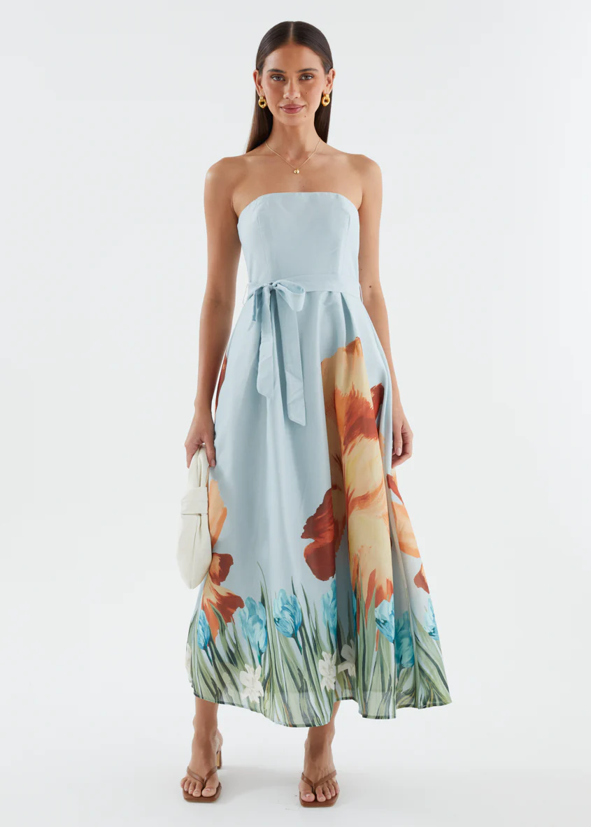 Naya Strapless Midi Dress - Sky Floral - Image 6