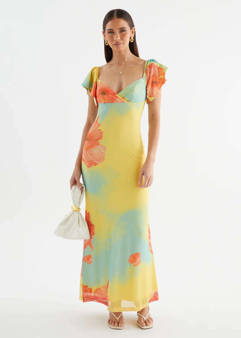 Neiko Mesh Maxi Dress - Coral Flowers - Image 2
