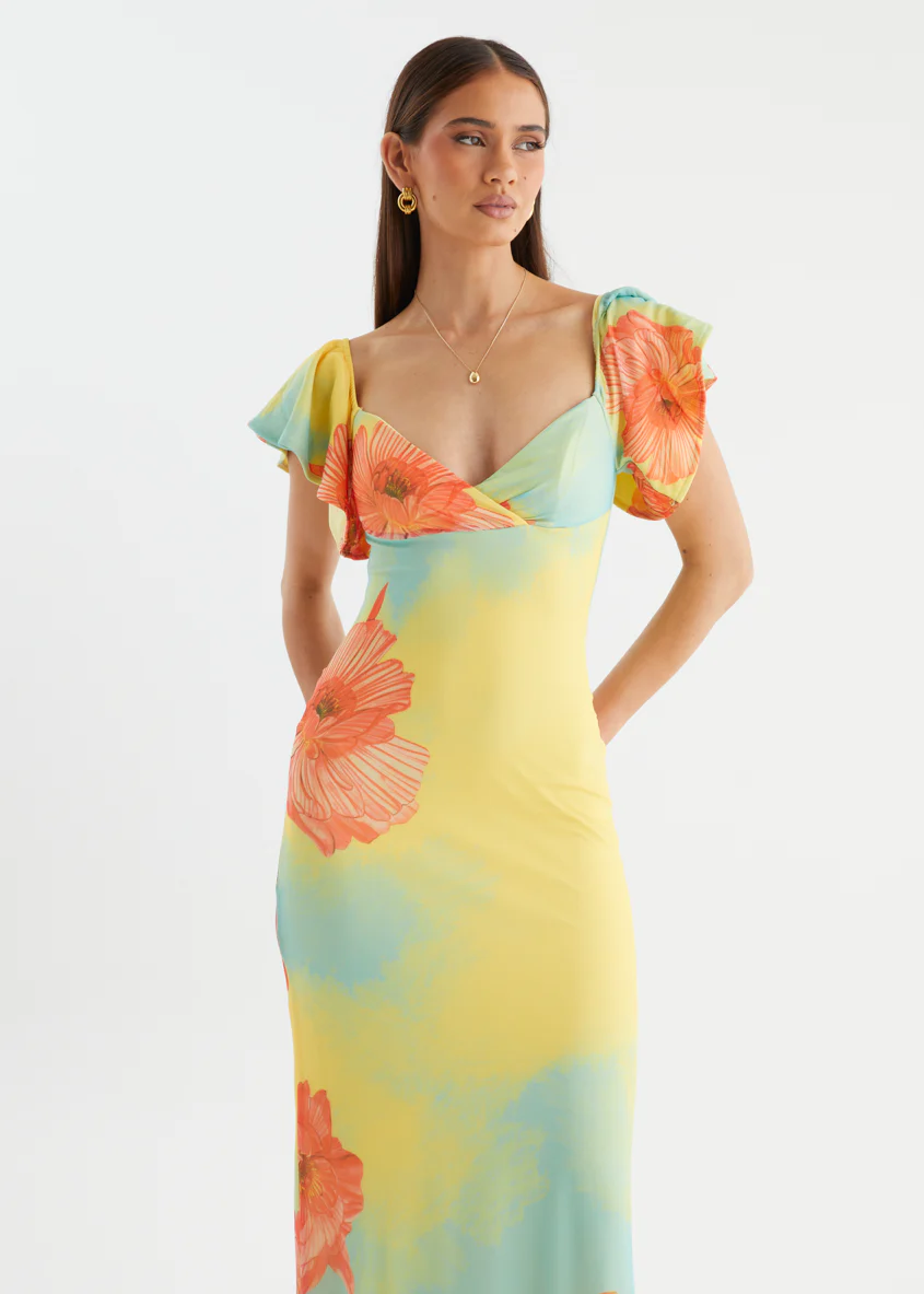 Neiko Mesh Maxi Dress - Coral Flowers - Image 3