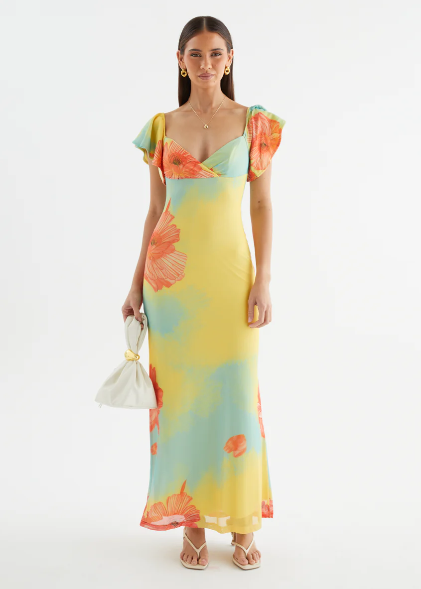 Neiko Mesh Maxi Dress - Coral Flowers - Image 4