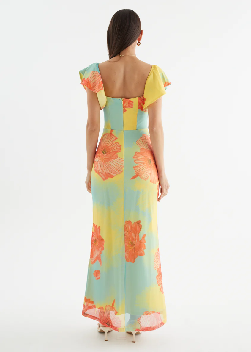 Neiko Mesh Maxi Dress - Coral Flowers - Image 8