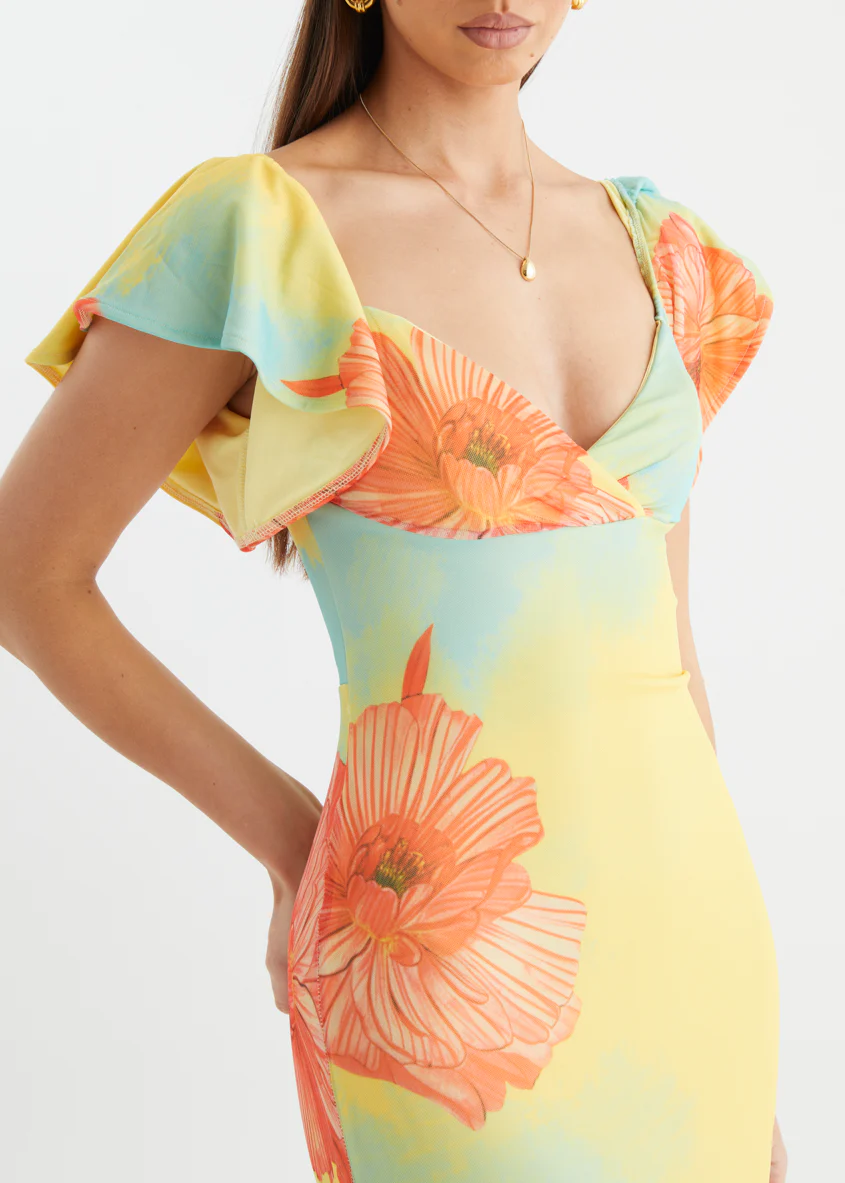 Neiko Mesh Maxi Dress - Coral Flowers - Image 9