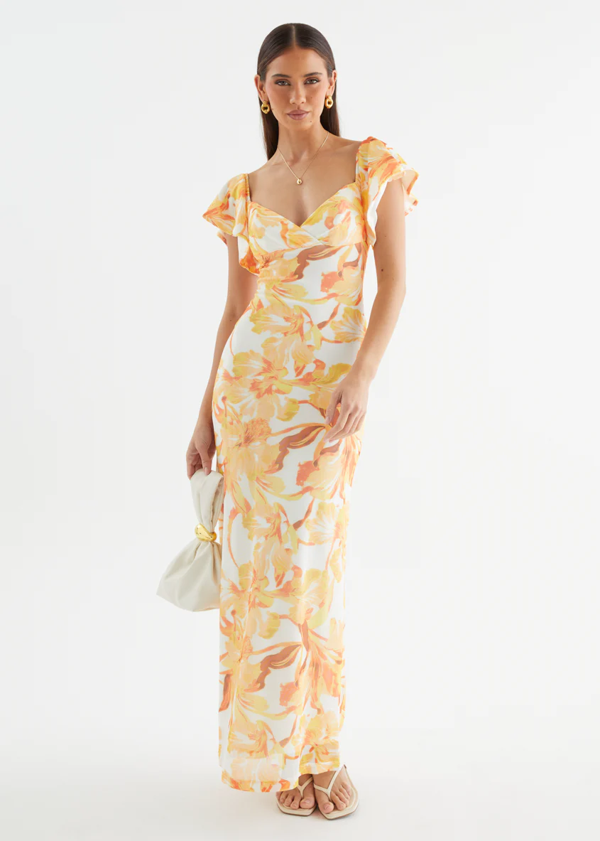 Neiko Mesh Maxi Dress - Yellow Flowers - Image 2
