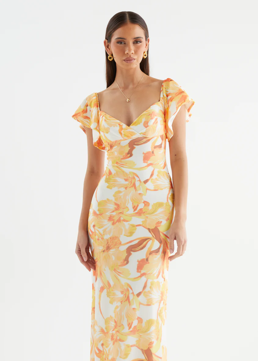 Neiko Mesh Maxi Dress - Yellow Flowers - Image 3