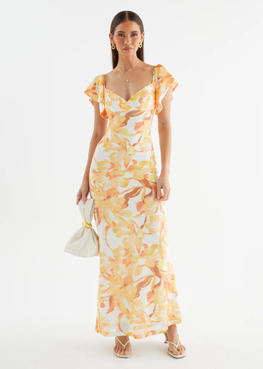 Neiko Mesh Maxi Dress - Yellow Flowers - Image 4