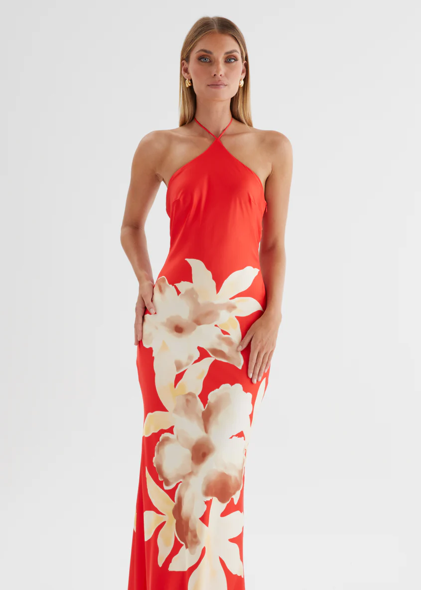 Neisha Halter Maxi Dress - Red Floral - Image 4