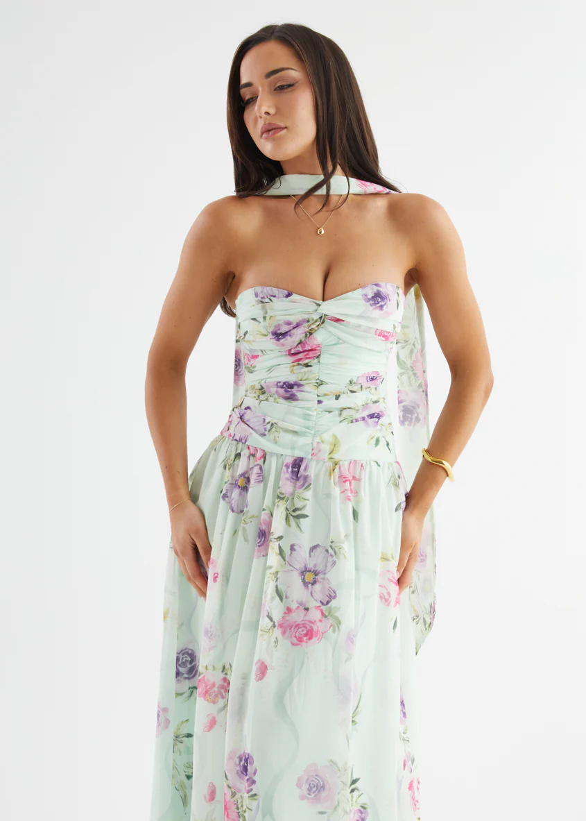 Nelai Strapless Maxi Dress - Mint Floral - Image 4