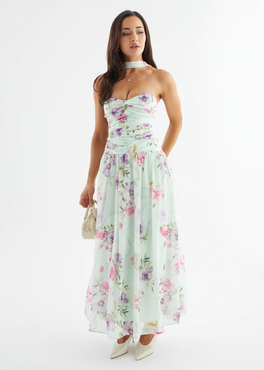 Nelai Strapless Maxi Dress - Mint Floral - Image 5
