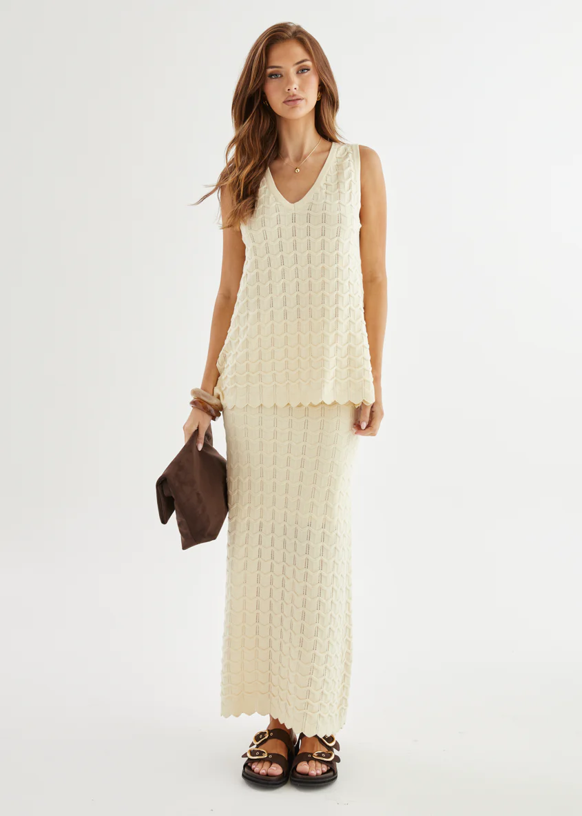 Nerida Knit Maxi Skirt - Cream - Image 3