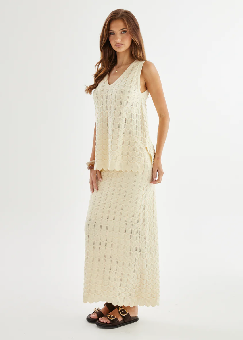 Nerida Knit Maxi Skirt - Cream - Image 4