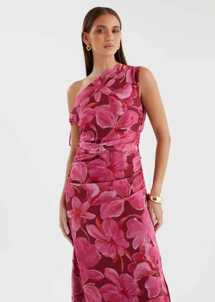 Nila Drop Shoulder Midi Dress - Burgundy Floral - Image 3