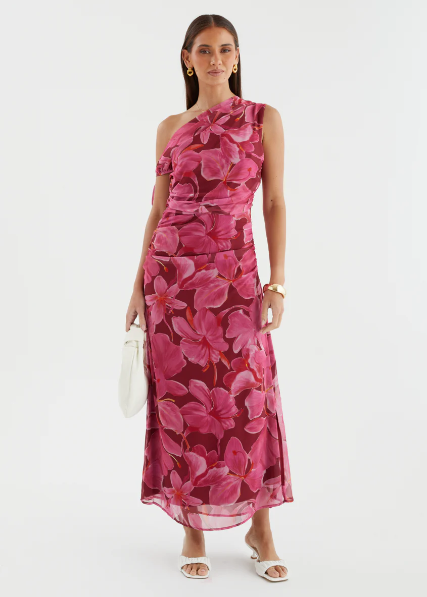 Nila Drop Shoulder Midi Dress - Burgundy Floral - Image 4