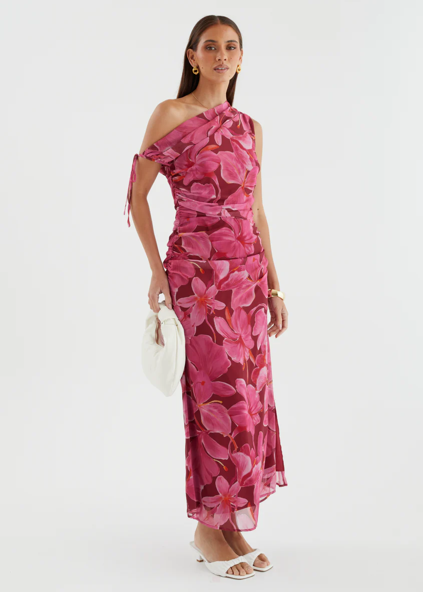 Nila Drop Shoulder Midi Dress - Burgundy Floral - Image 5