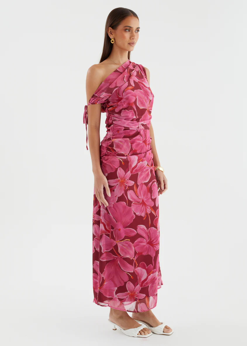 Nila Drop Shoulder Midi Dress - Burgundy Floral - Image 6