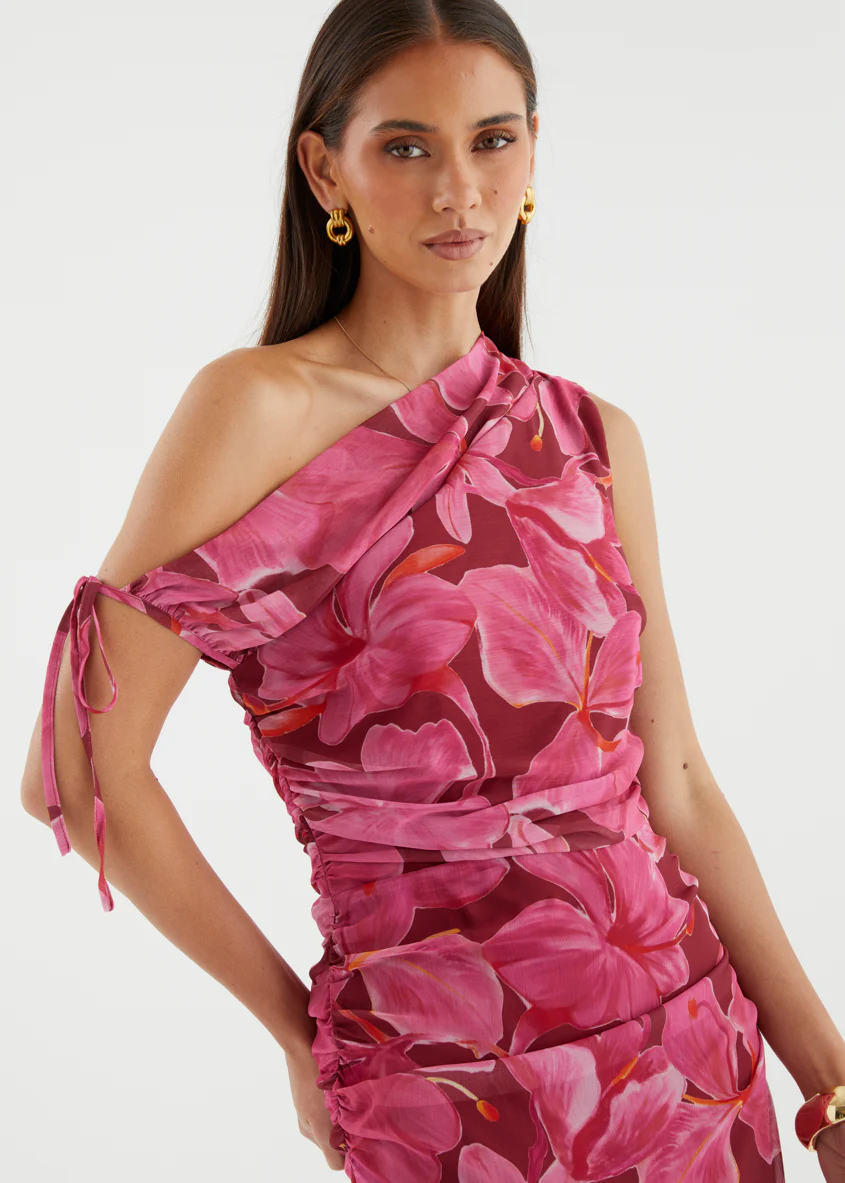 Nila Drop Shoulder Midi Dress - Burgundy Floral - Image 8