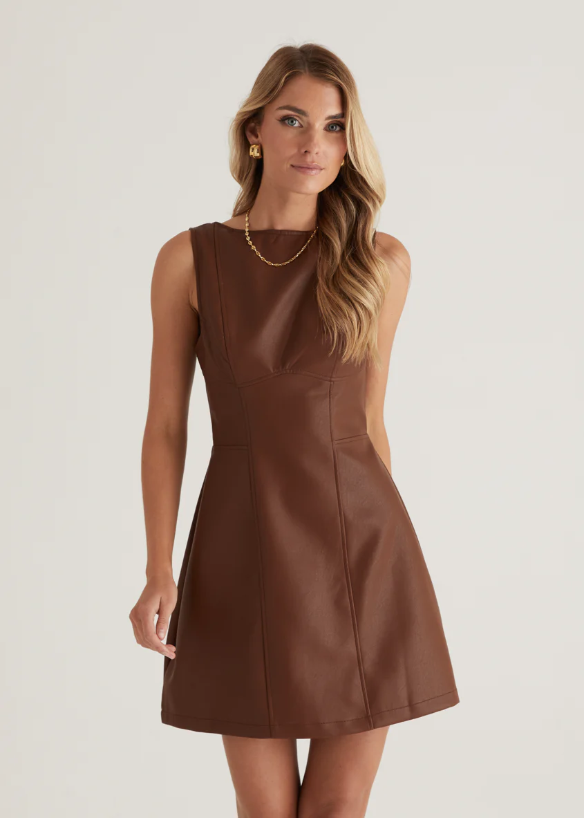 Nirvana PU Dress - Brown - Image 12