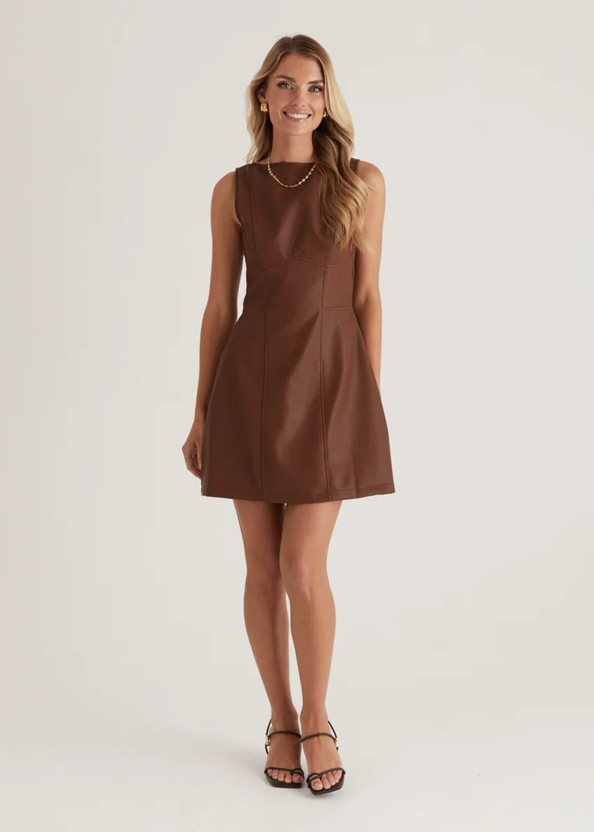 Nirvana PU Dress - Brown - Image 13