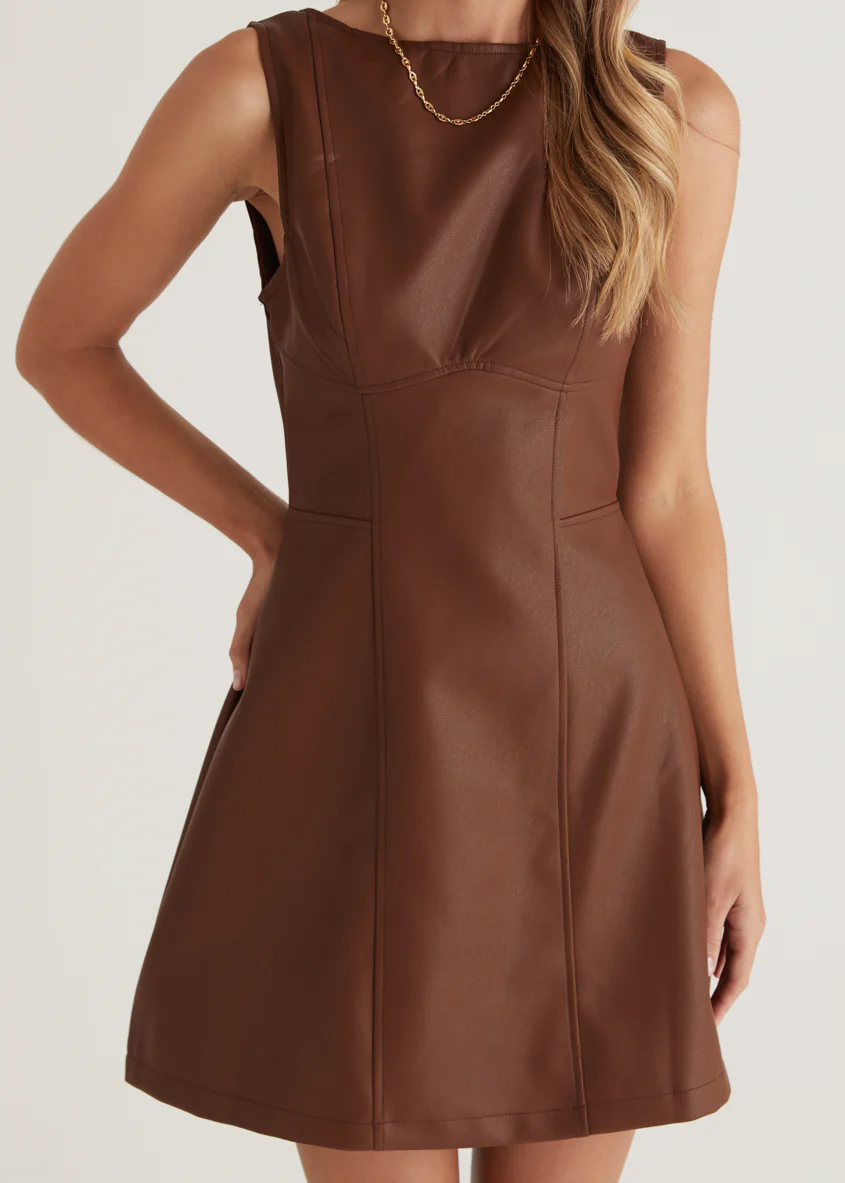 Nirvana PU Dress - Brown - Image 16