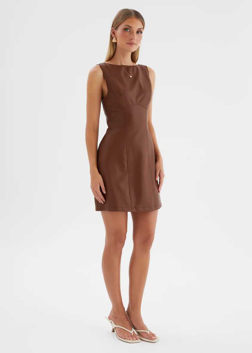 Nirvana PU Dress - Brown - Image 5