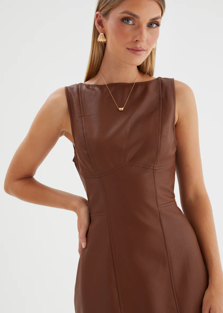 Nirvana PU Dress - Brown - Image 7