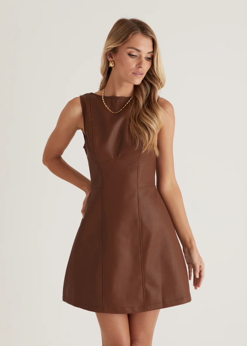 Nirvana PU Dress - Brown - Image 9
