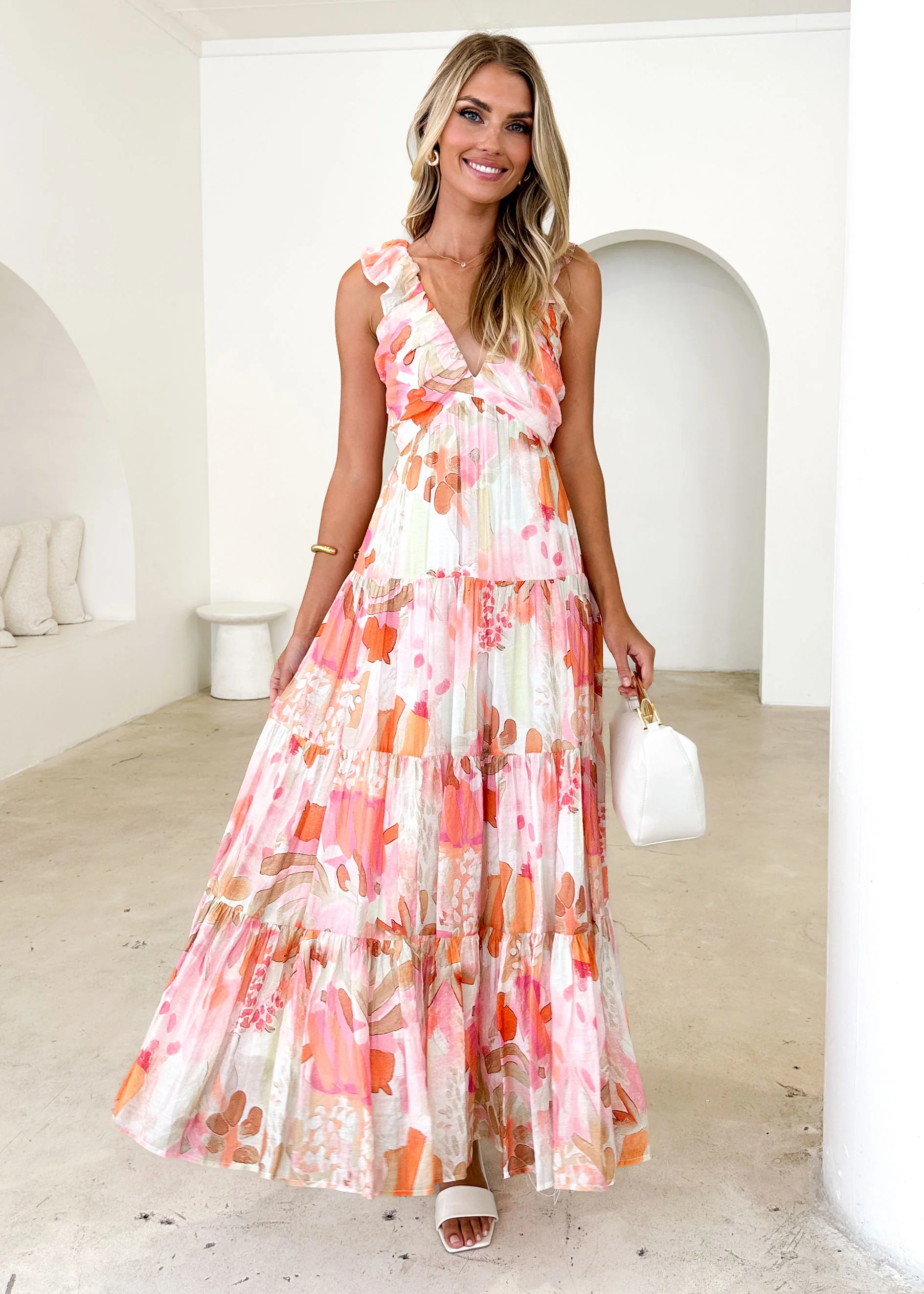 Nylah Maxi Dress - Peach Abstract - Image 3