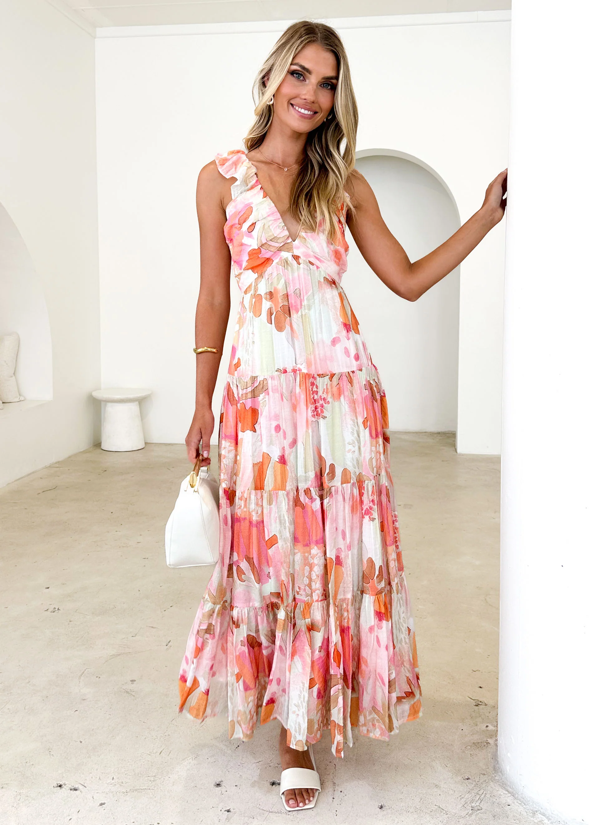 Nylah Maxi Dress - Peach Abstract - Image 4