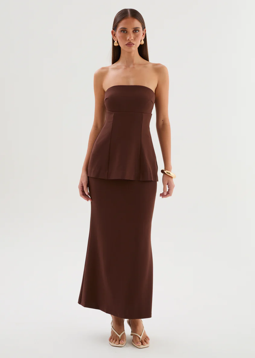 Odilia Strapless Maxi Dress - Chocolate - Image 2