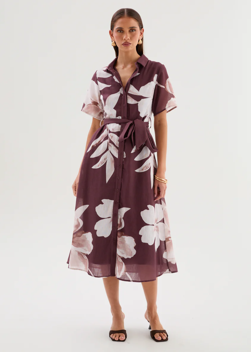 Okana Midi Dress - Chocolate Floral