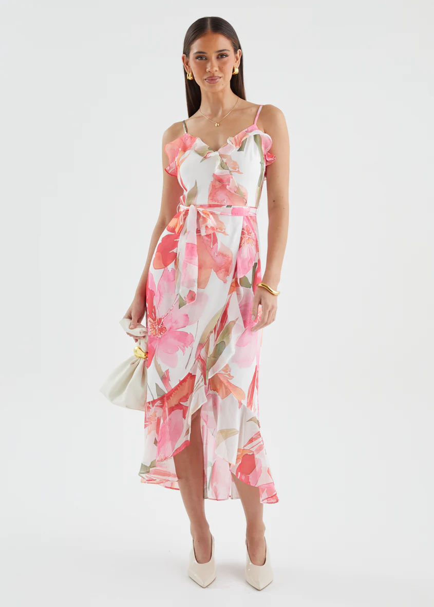 Paityn Midi Dress - Pink Flowers