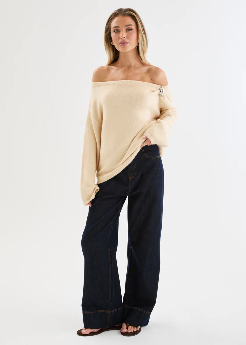 Pauline Off Shoulder Sweater - Beige - Image 2
