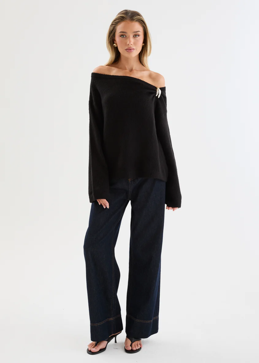 Pauline Off Shoulder Sweater - Black - Image 2