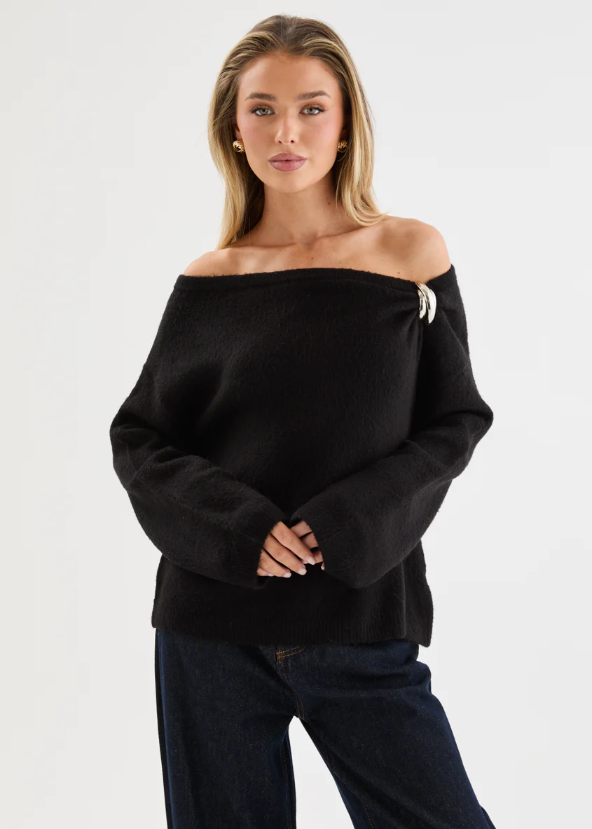Pauline Off Shoulder Sweater - Black - Image 3