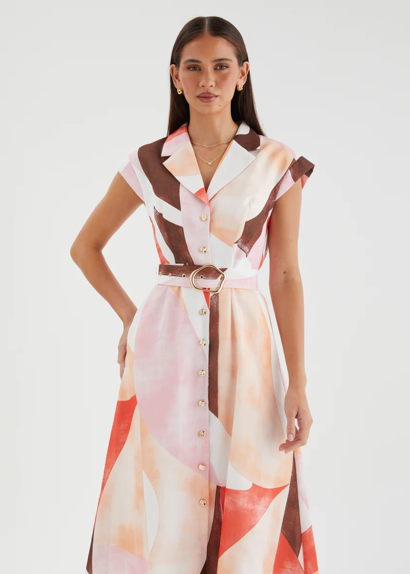 Payson Midi Dress - Peach Abstract - Image 3