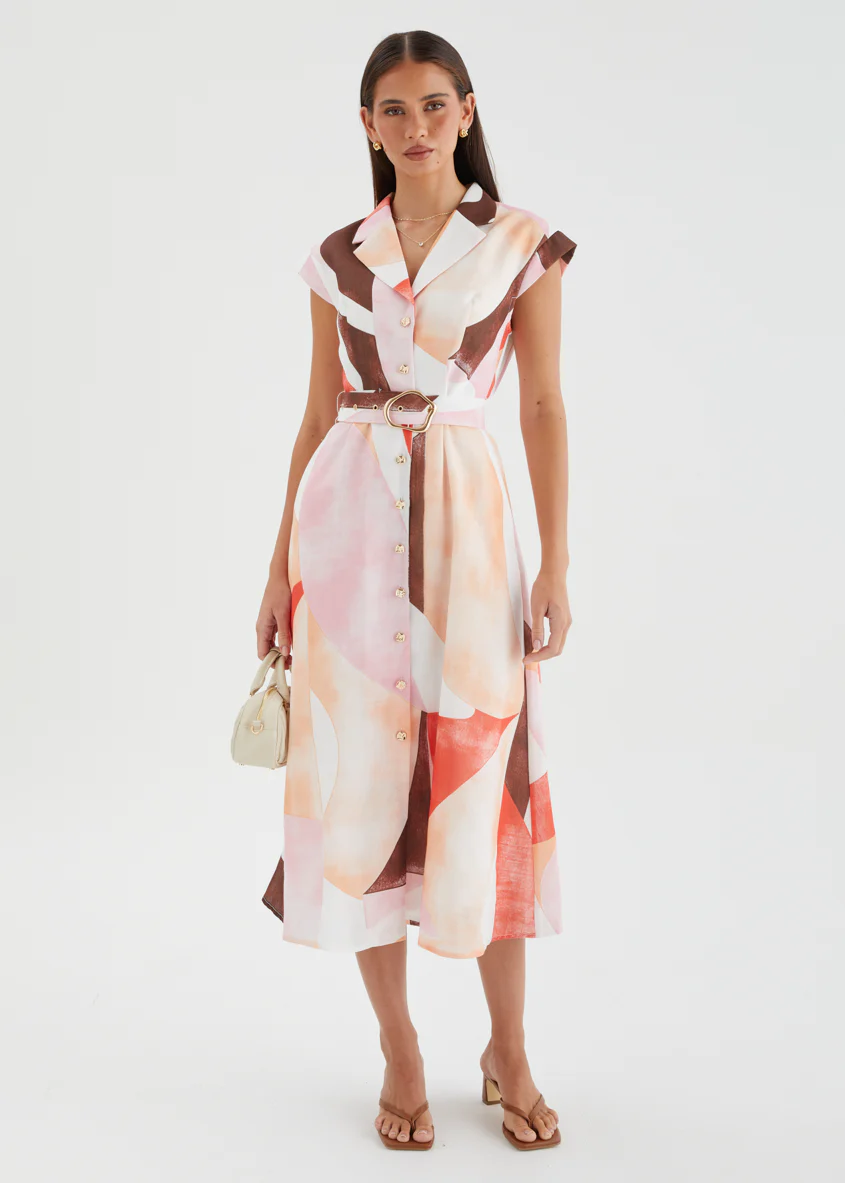 Payson Midi Dress - Peach Abstract - Image 4