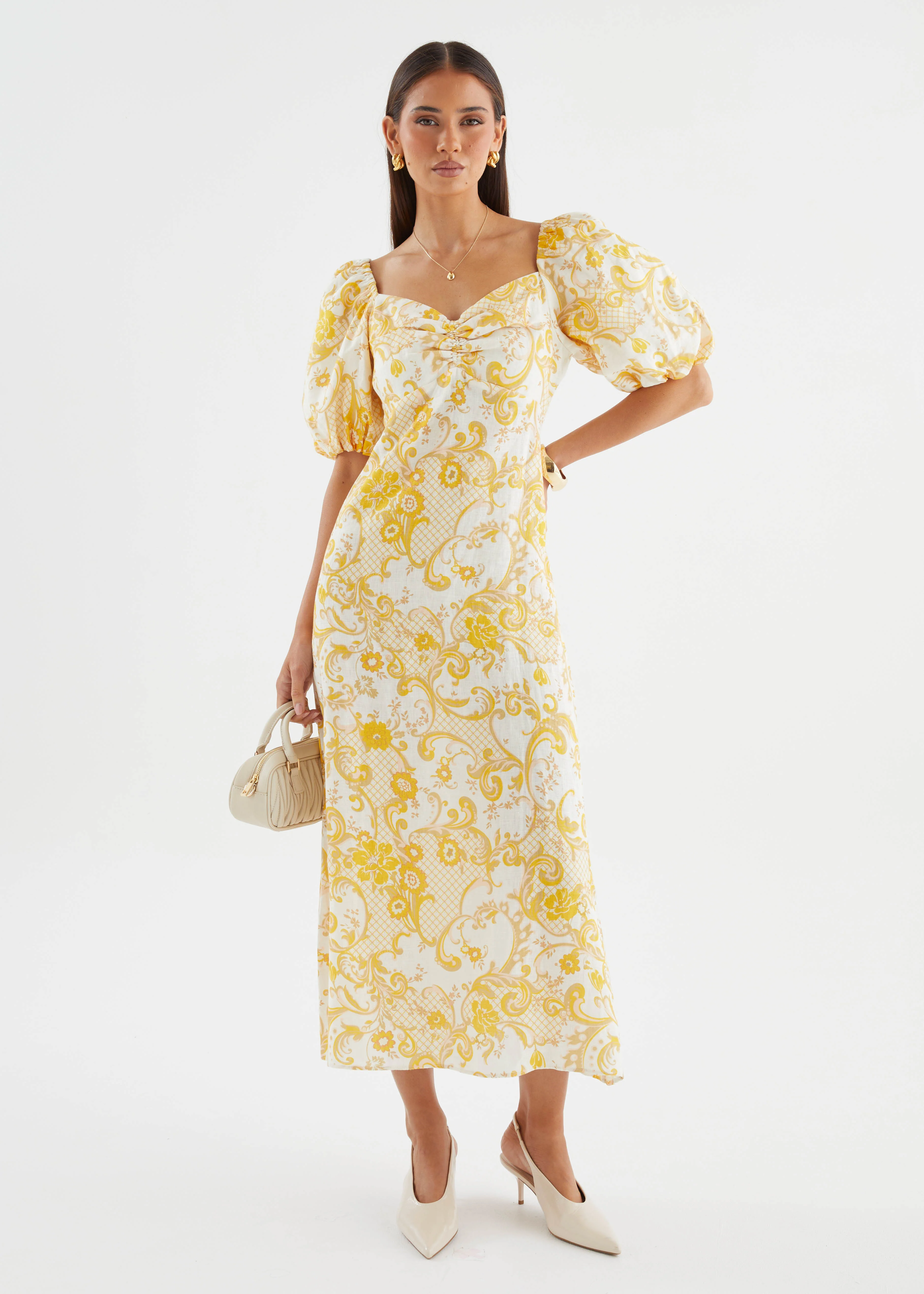 Polina Linen Midi Dress - Pineapple Paisley