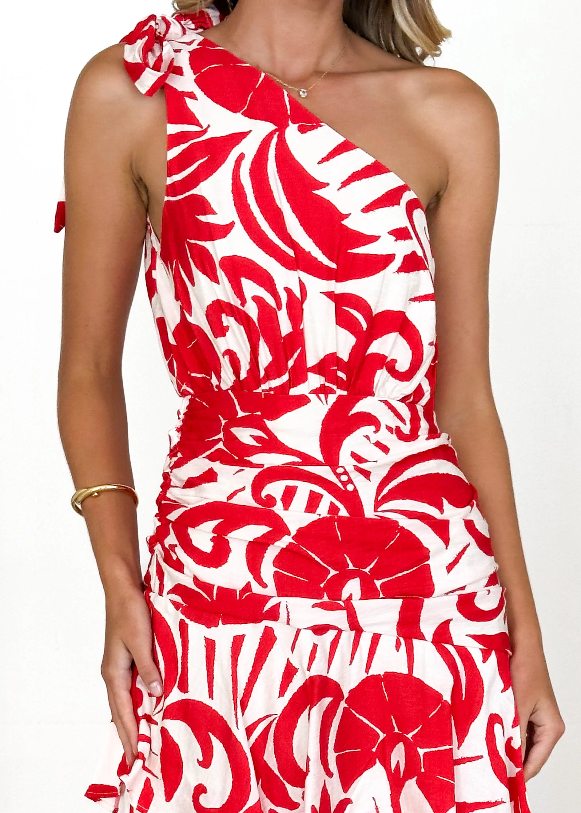 Polly One Shoulder Maxi Dress - Red Abstract - Image 6