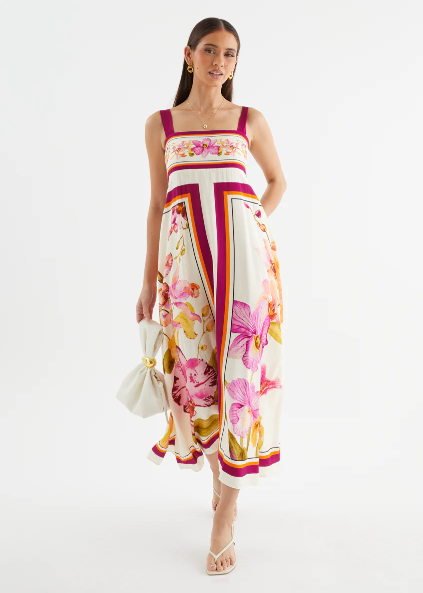 Priscilla Maxi Dress - Fuchsia Orchids