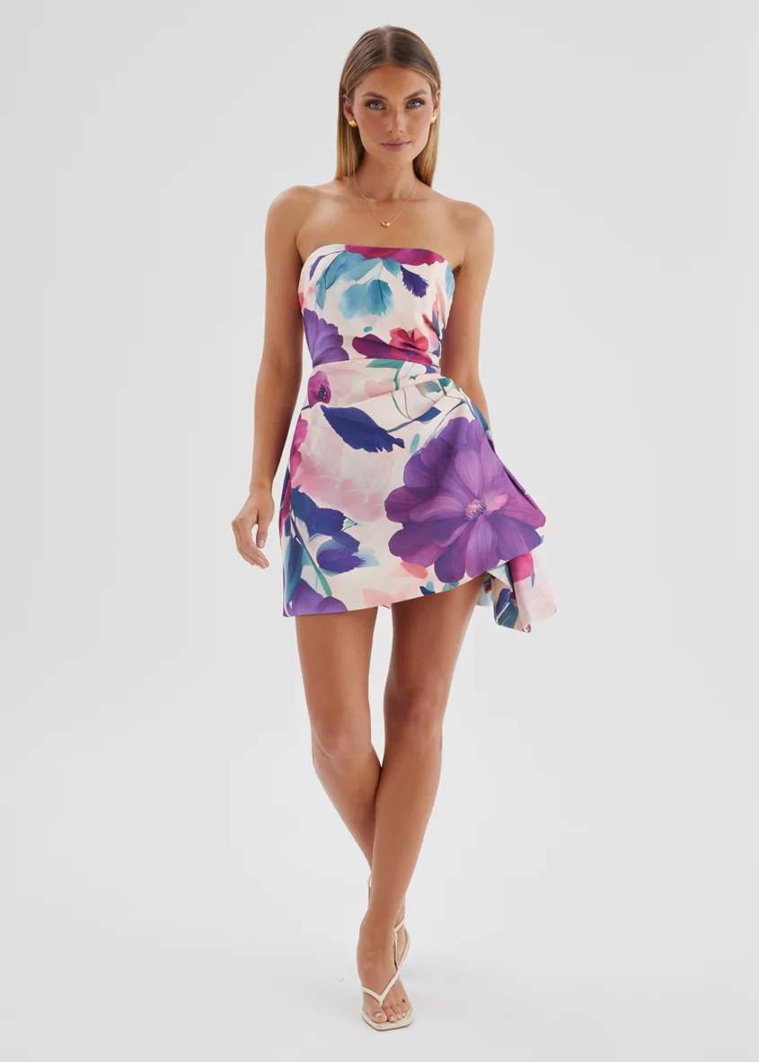 Prunella Strapless Dress - Mauve Floral