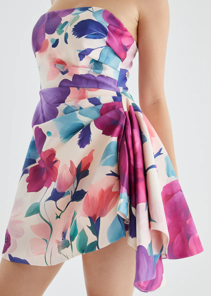 Prunella Strapless Dress - Mauve Floral - Image 5