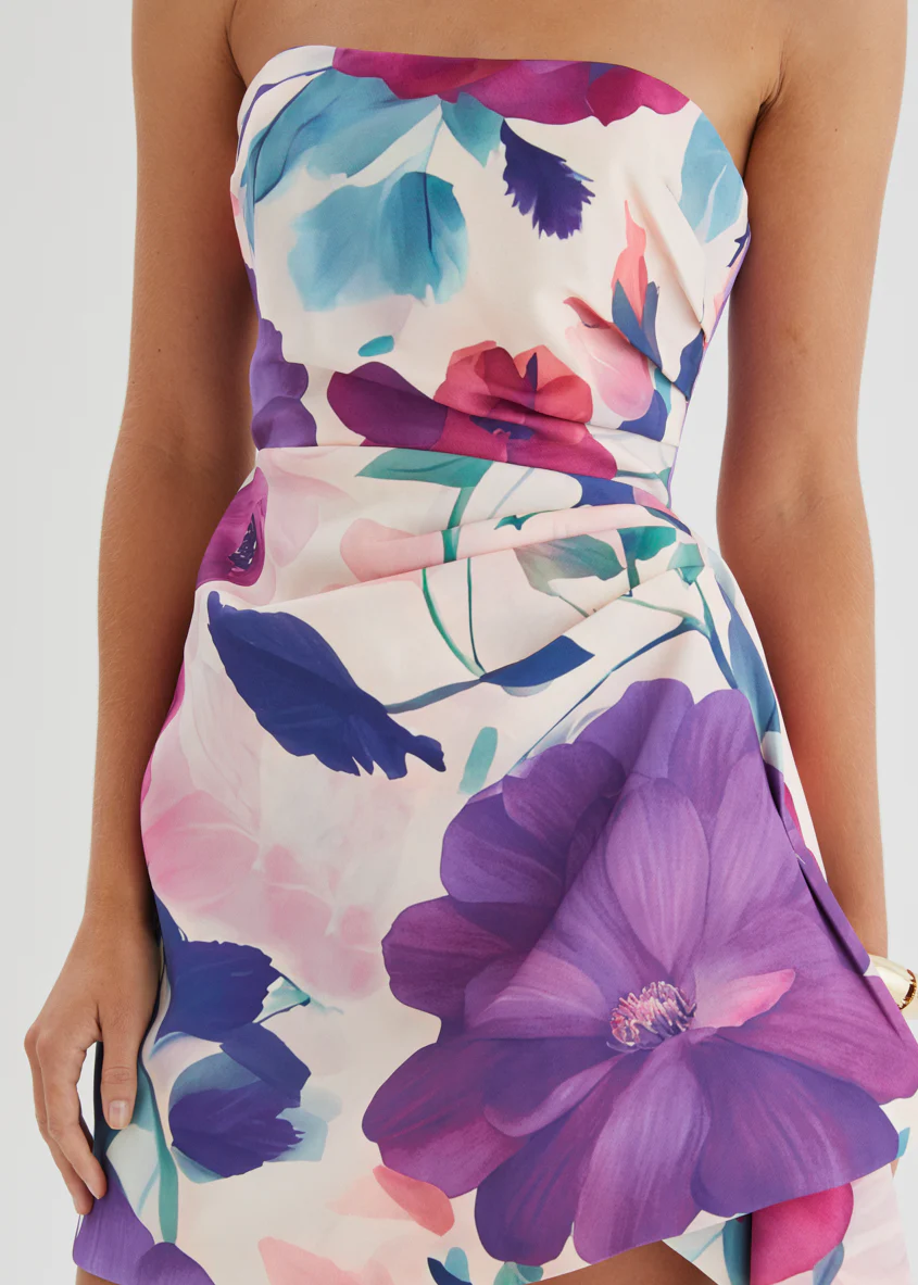Prunella Strapless Dress - Mauve Floral - Image 8