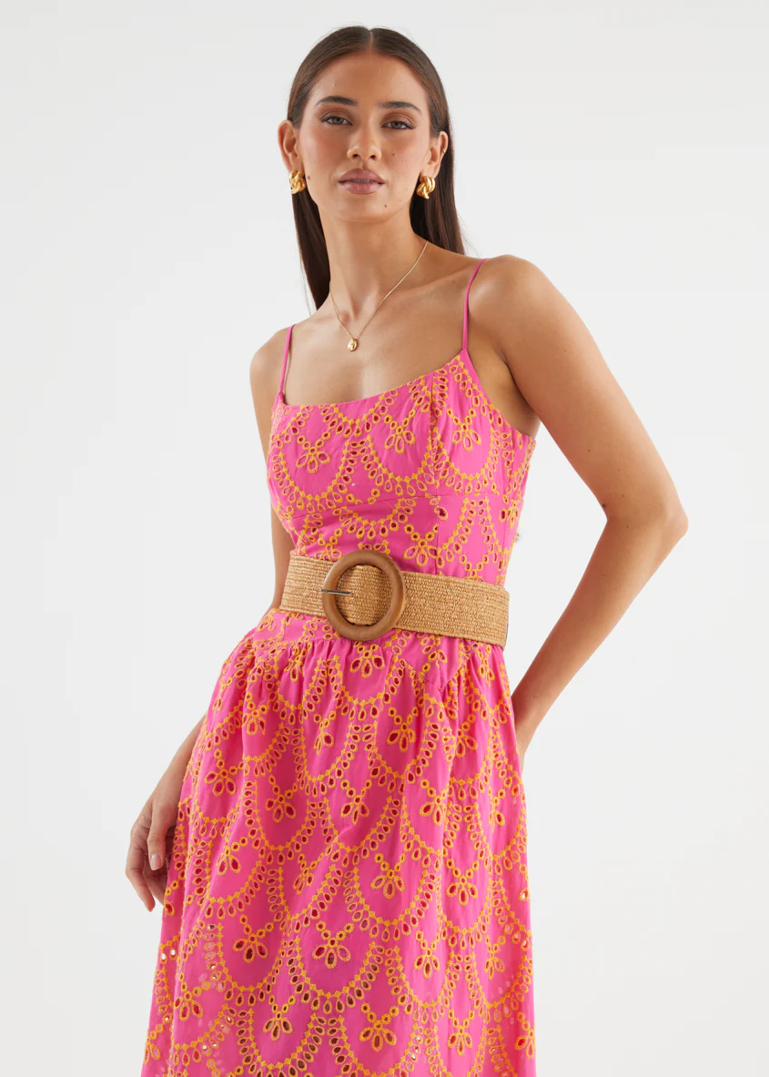 Purila Maxi Dress - Pink Embroidered - Image 3